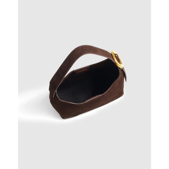 NWT Madewell The Sculptural-Buckle Shoulder Bag Suede Dark Carob Brown - Picture 2 of 4